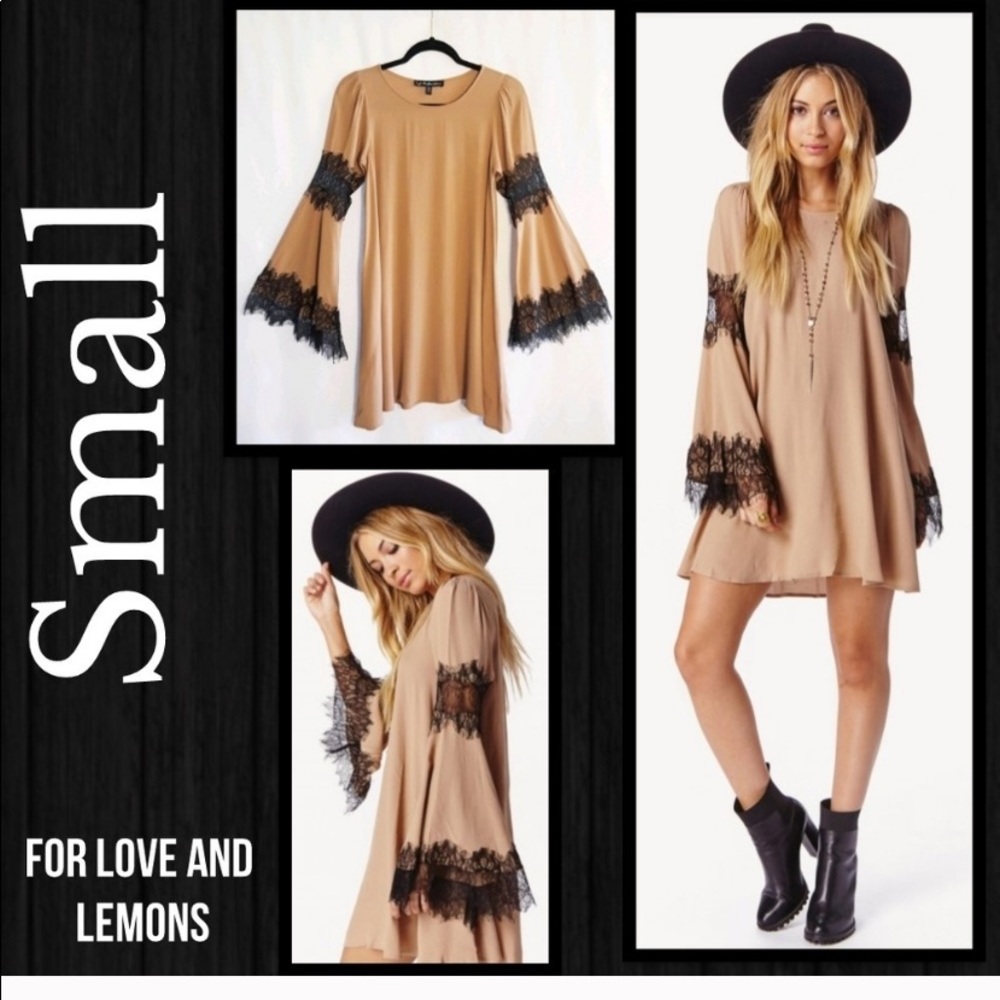 For Love and Lemons beige and black lace dress
